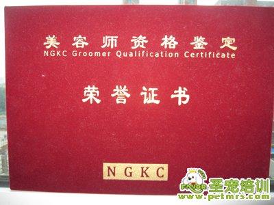 中國(guó)NGKC寵物協(xié)會(huì)認(rèn)證證書